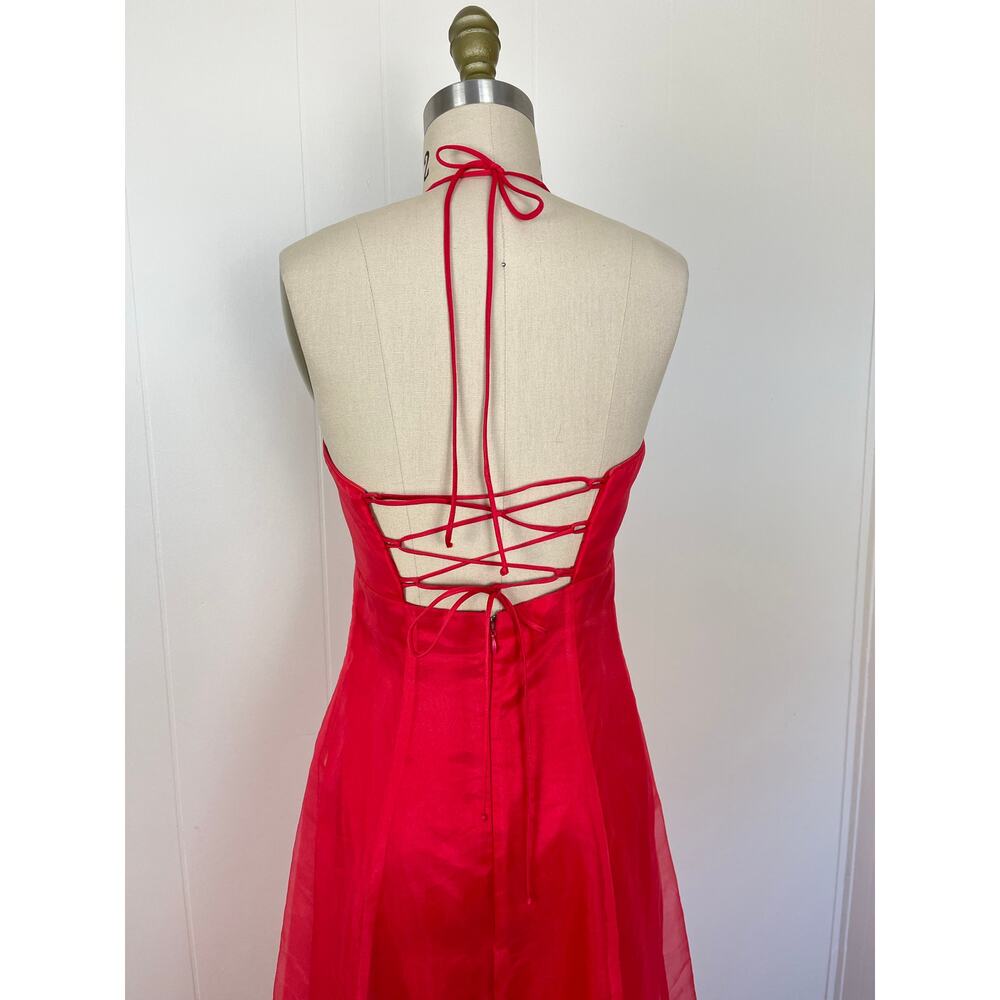 Vintage 90s Y2K Floral Beaded Embroidered‎ A Line Gown Dress 3 4 Fairy 2000s - Picture 9 of 16